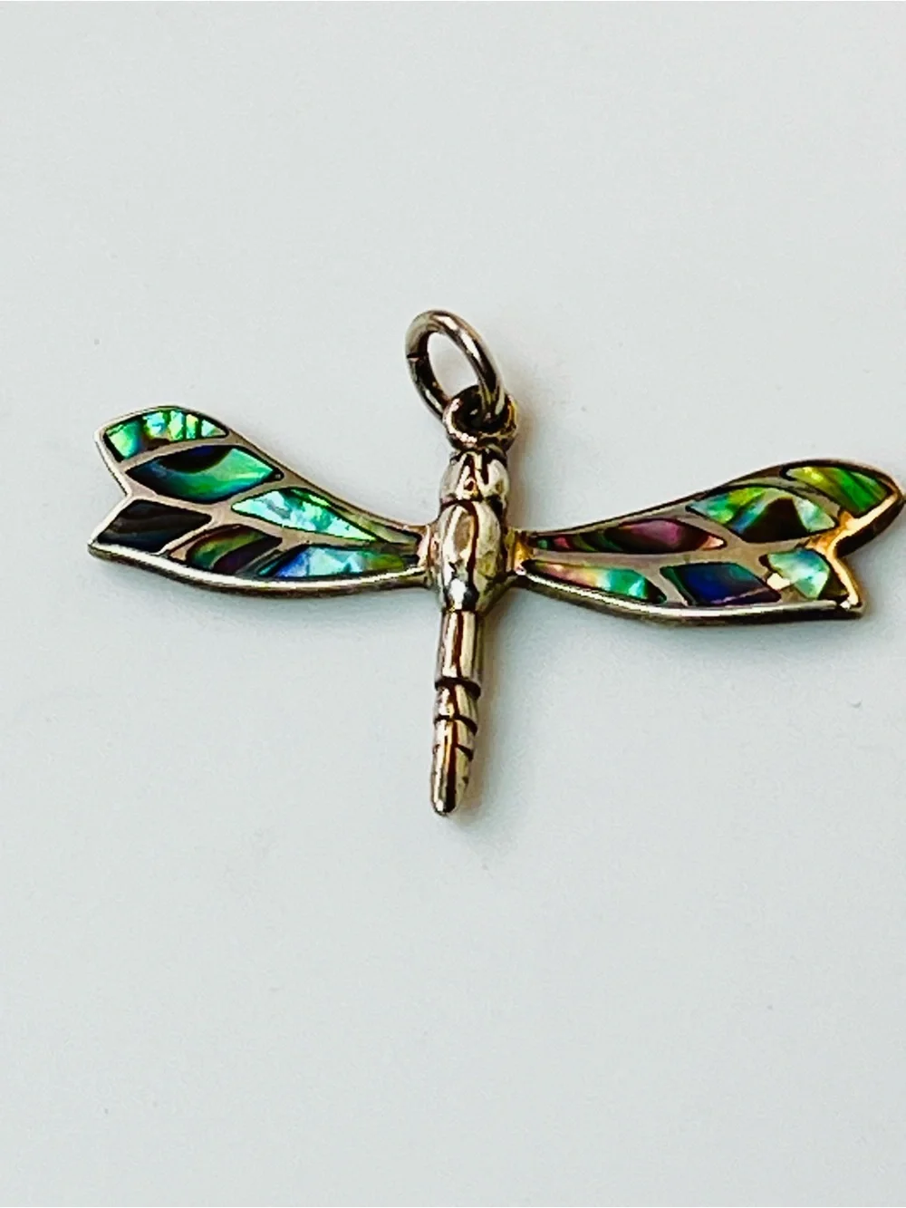 Sterling Silver Abalone Dragonfly Pendant 925 Iridescent Shell Inlay Nature